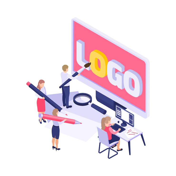 branding concept with people drawing painting logo 3d illustration 1284 63989